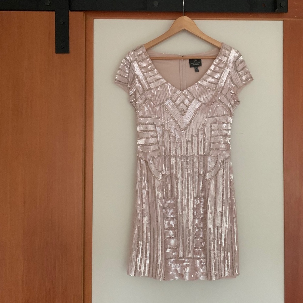 Adrianna Papell short sequin pink sheath dress